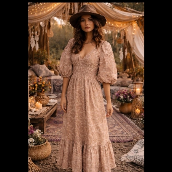 New! Anthropologie Patrons Of Peace Boho Maxi Dress In Sandstone - Picture 1 of 8
